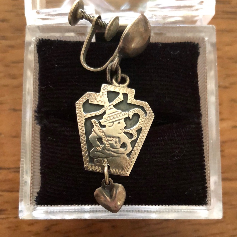 Vintage Silver Screw-On Earring with Heart Charm
